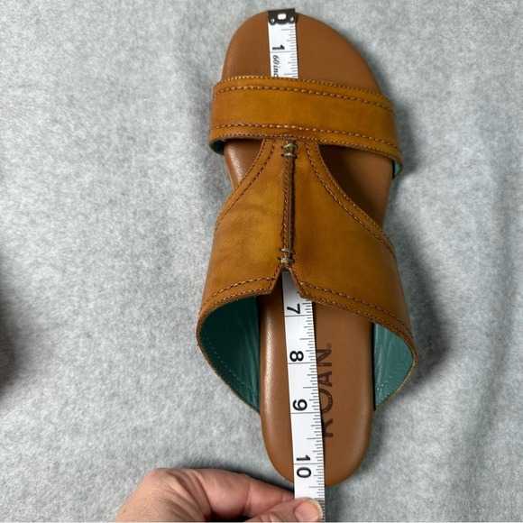 Roan Somerville Tan Leather Slide Sandals Womens 10 Flat Boho Teal Lining - Picture 9 of 12